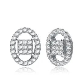 C.Z. Sterling Silver Rhodium Plated Oval Shape Earrings