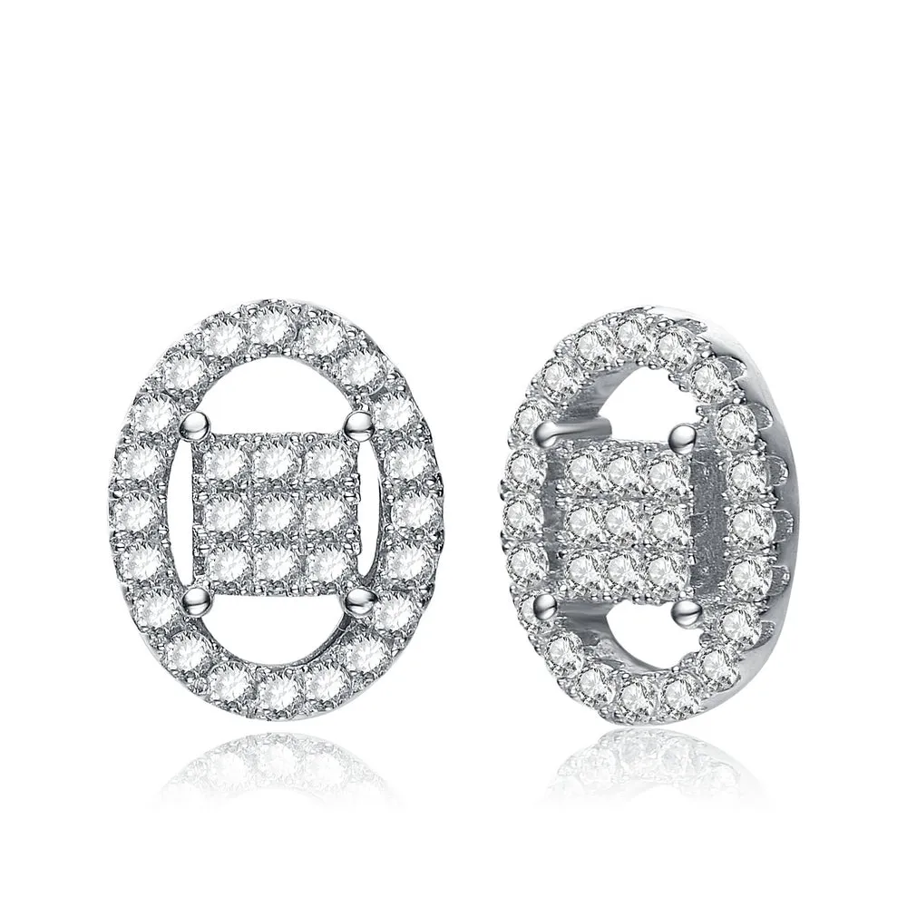 C.Z. Sterling Silver Rhodium Plated Oval Shape Earrings