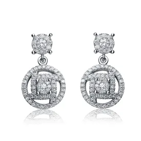 CZ Sterling Silver Rhodium Plated Round Drop Earrings