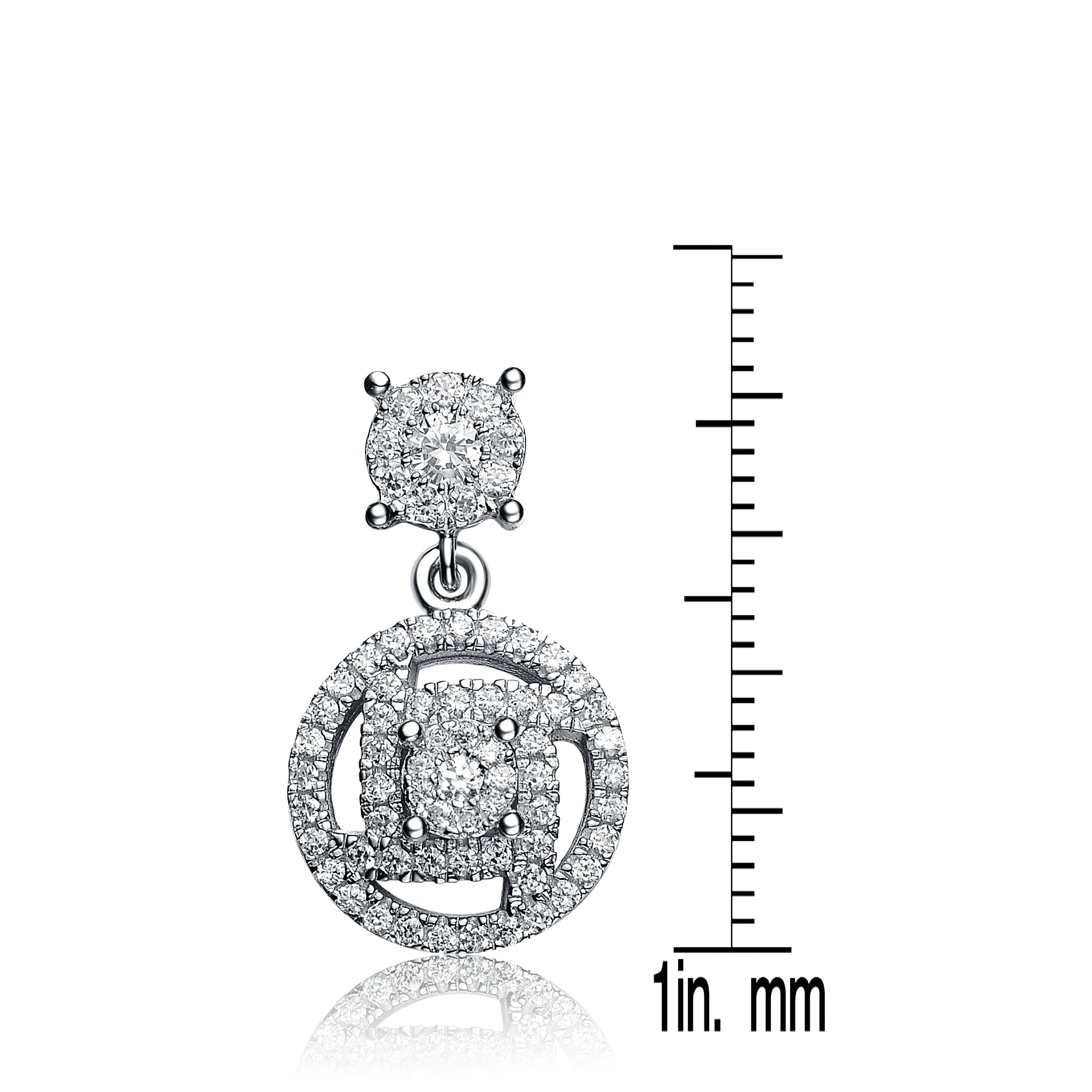CZ Sterling Silver Rhodium Plated Round Drop Earrings
