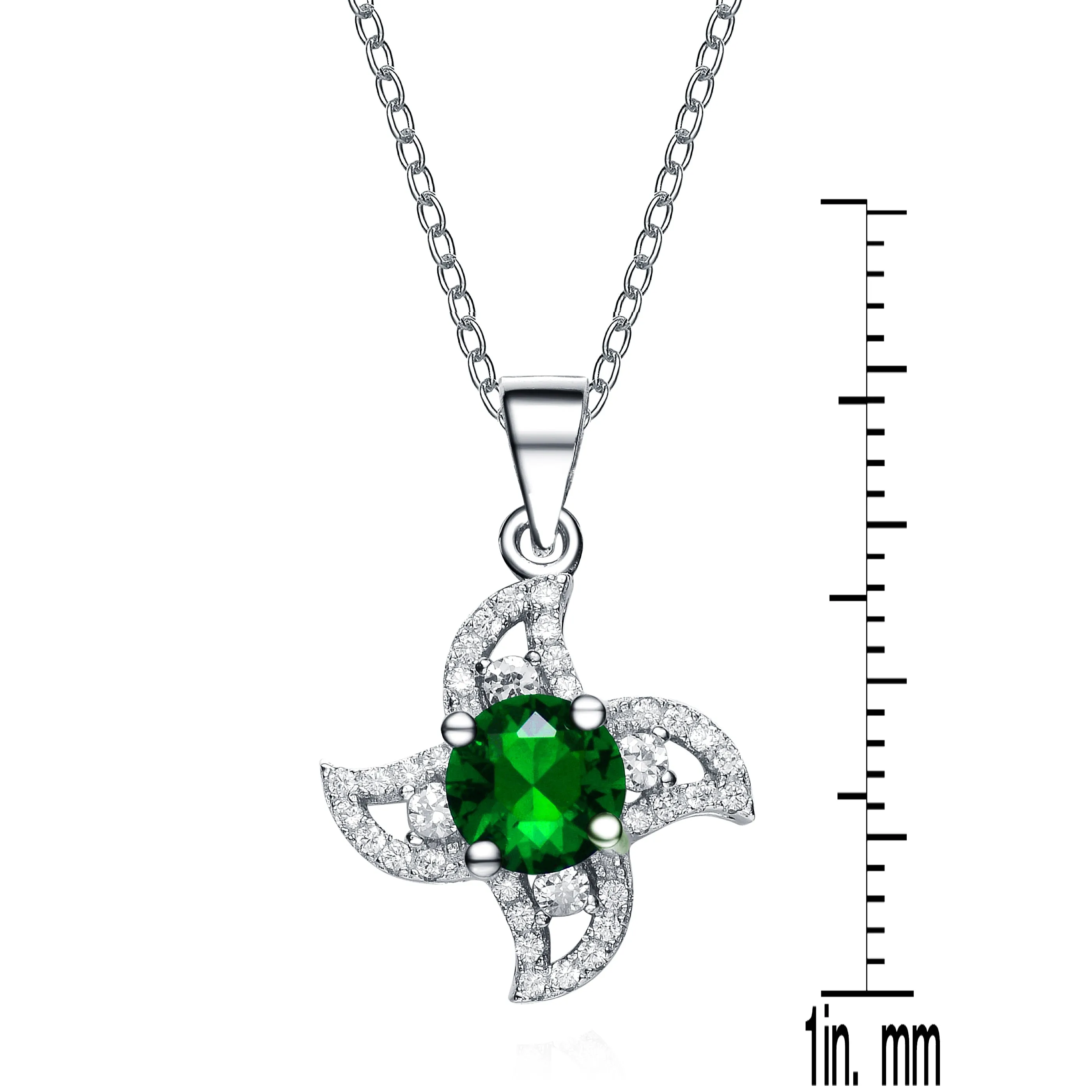 CZ Sterling Silver Rhodium Plated Sapphire Flower Designed Pendant