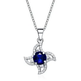 CZ Sterling Silver Rhodium Plated Sapphire Flower Designed Pendant
