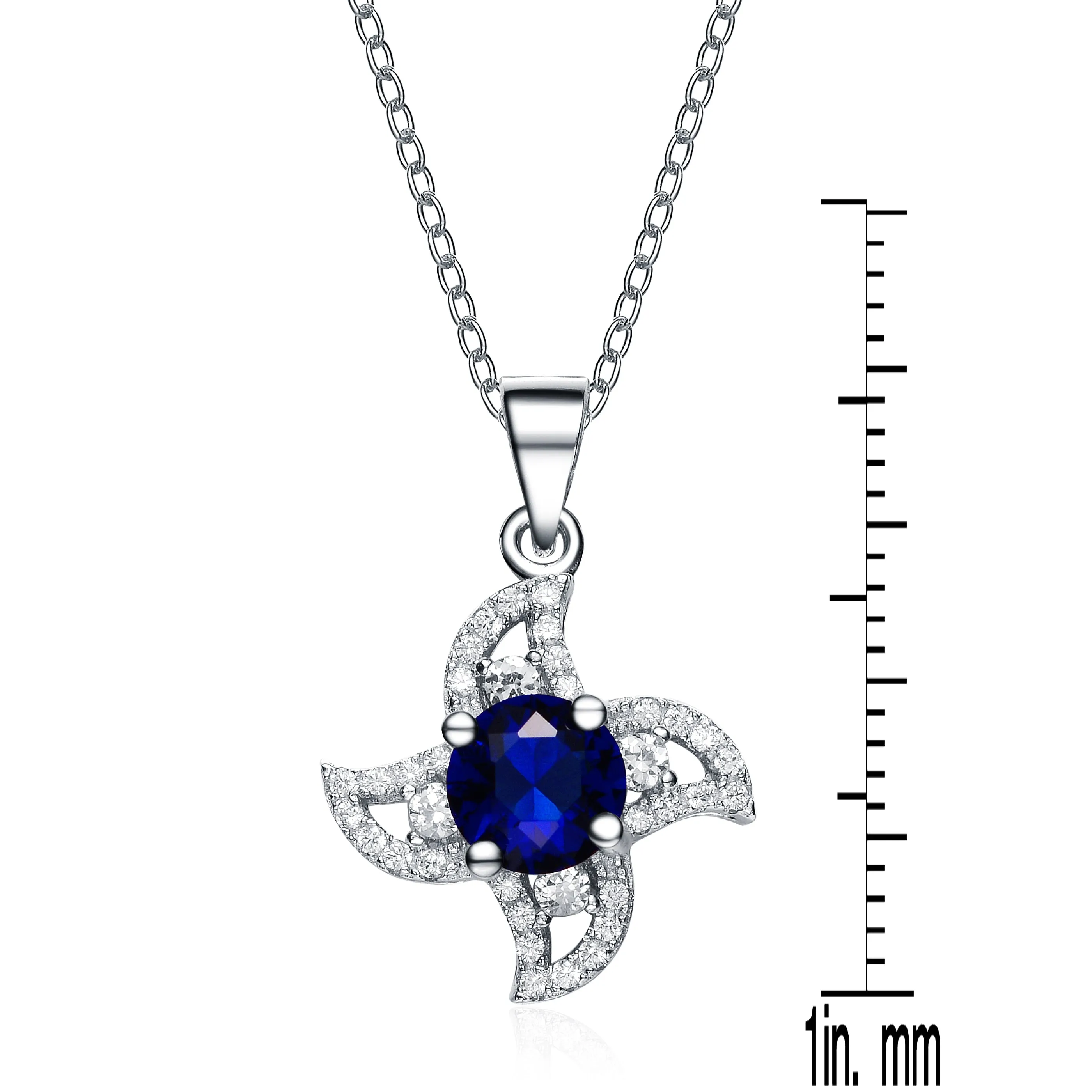 CZ Sterling Silver Rhodium Plated Sapphire Flower Designed Pendant