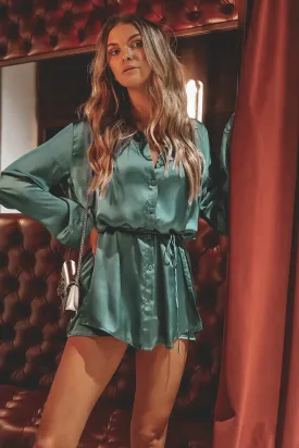 DEAL  Beverly Green Satin Romper