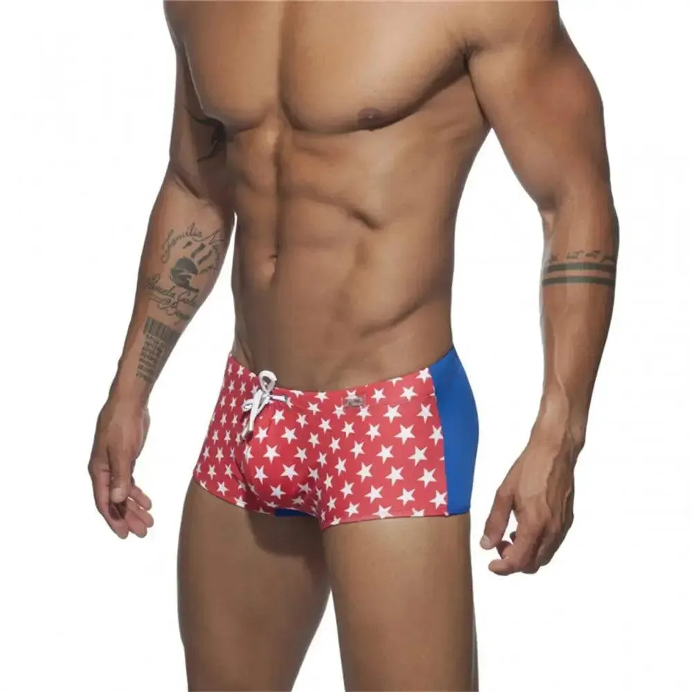 DomiGe Men's Swim Trunks: Anti-Embarrassment National Flag Swimwear