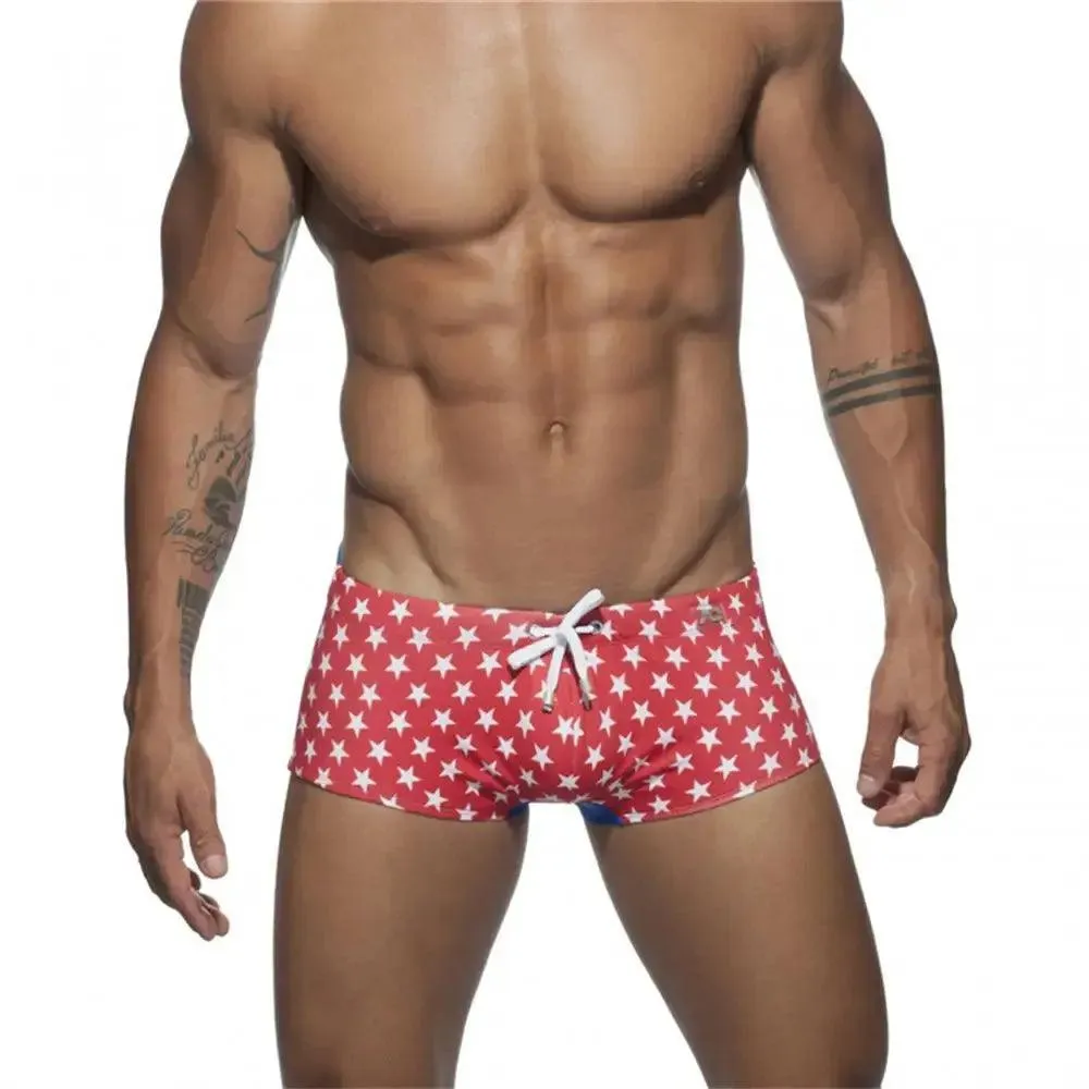 DomiGe Men's Swim Trunks: Anti-Embarrassment National Flag Swimwear