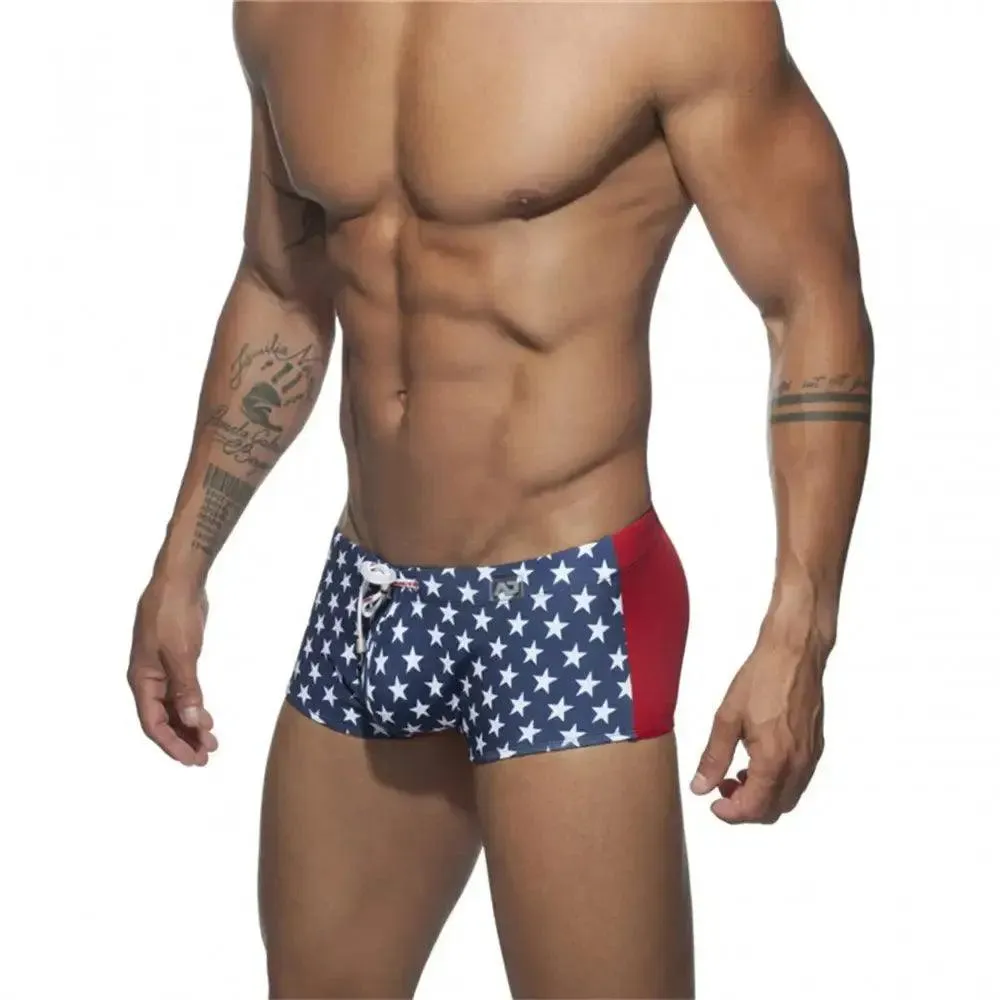 DomiGe Men's Swim Trunks: Anti-Embarrassment National Flag Swimwear