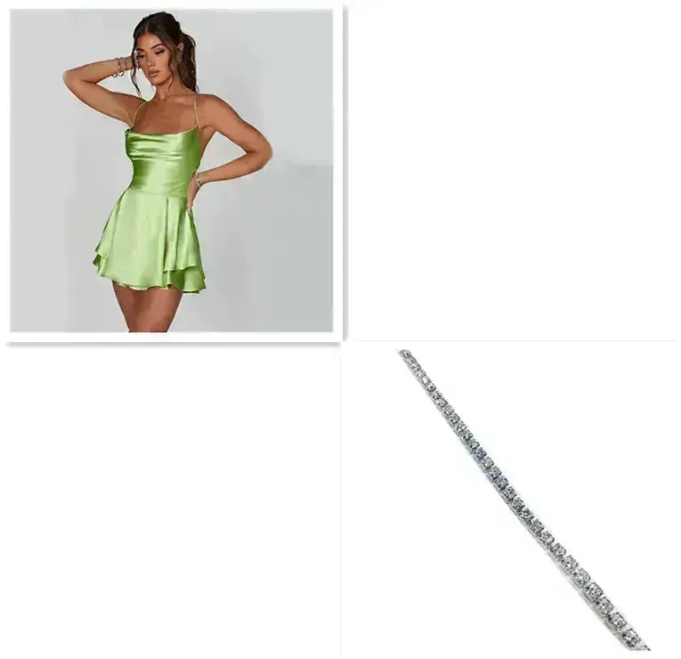Elegant Chic Skirt Dress For Women Elegant Slim Strap Satin Backless Lace Up Ladies Party Mini Skater Dress