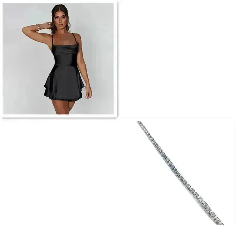 Elegant Chic Skirt Dress For Women Elegant Slim Strap Satin Backless Lace Up Ladies Party Mini Skater Dress