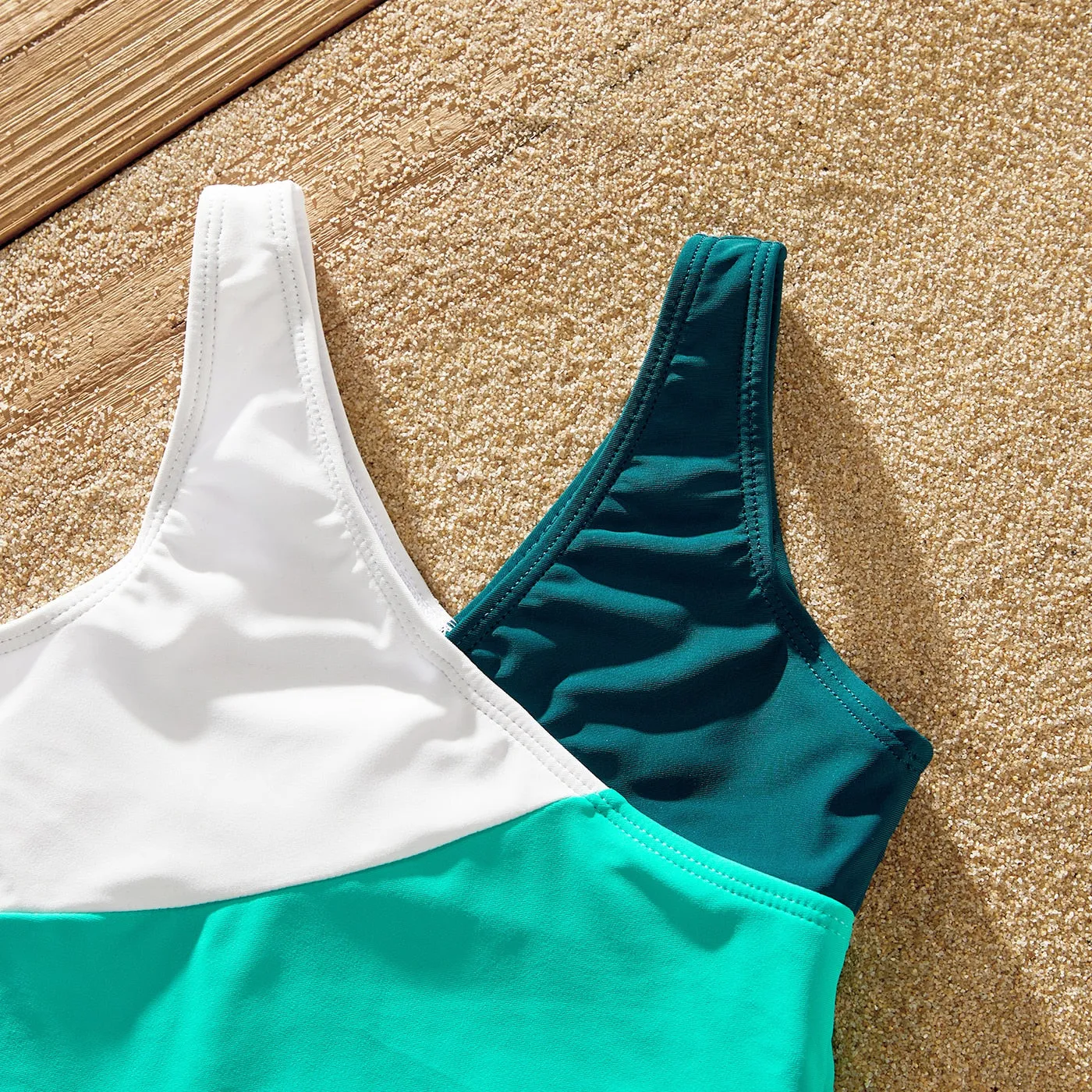 Family Matching Swimsuit Colorblock One-piece Bathing Suit or Swim Trunks Shorts
