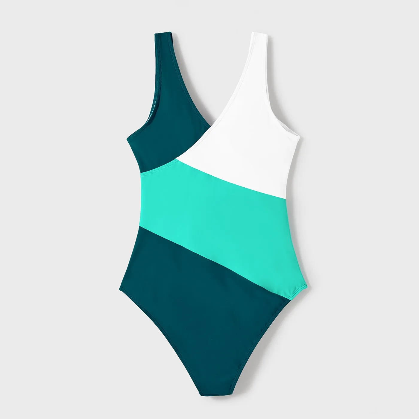 Family Matching Swimsuit Colorblock One-piece Bathing Suit or Swim Trunks Shorts