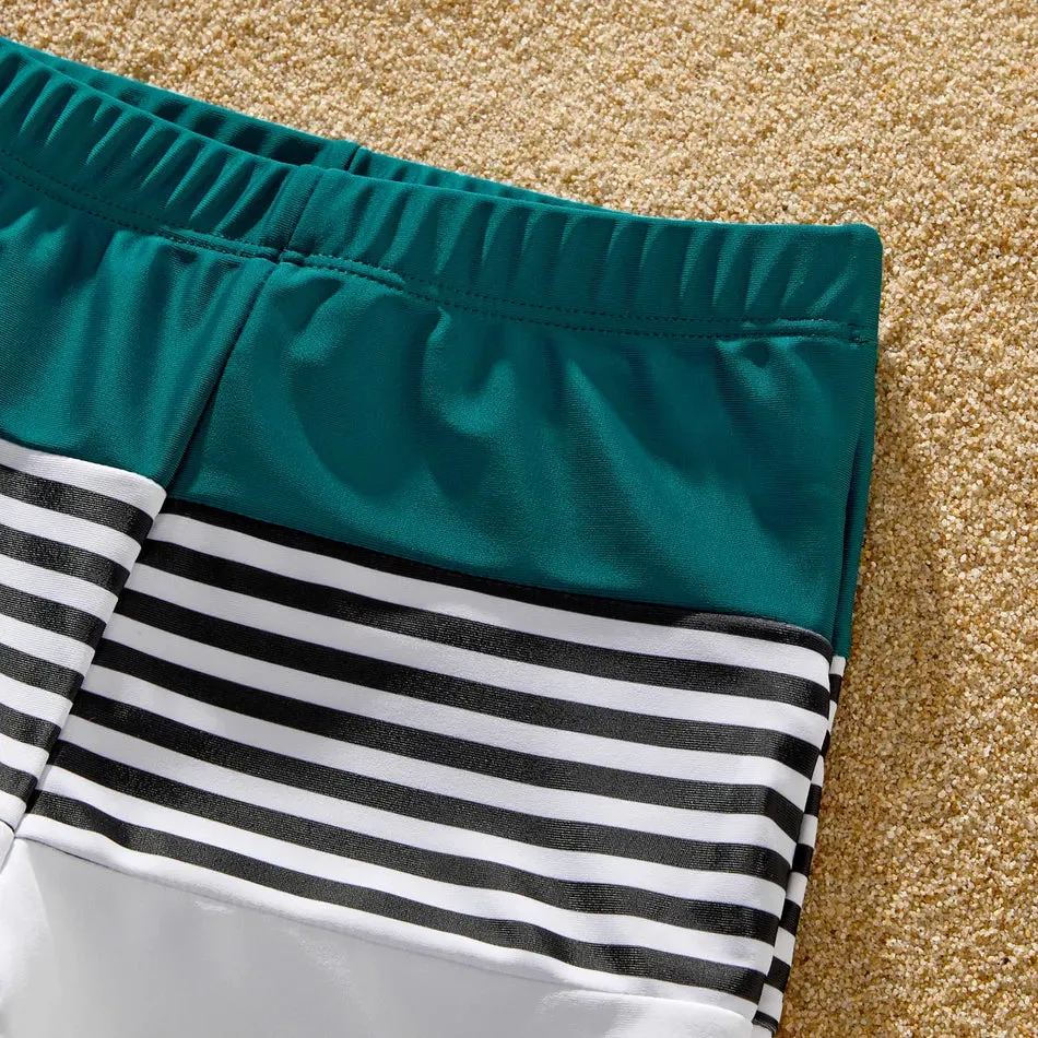 Family Matching Swimsuit Colorblock One-piece Bathing Suit or Swim Trunks Shorts