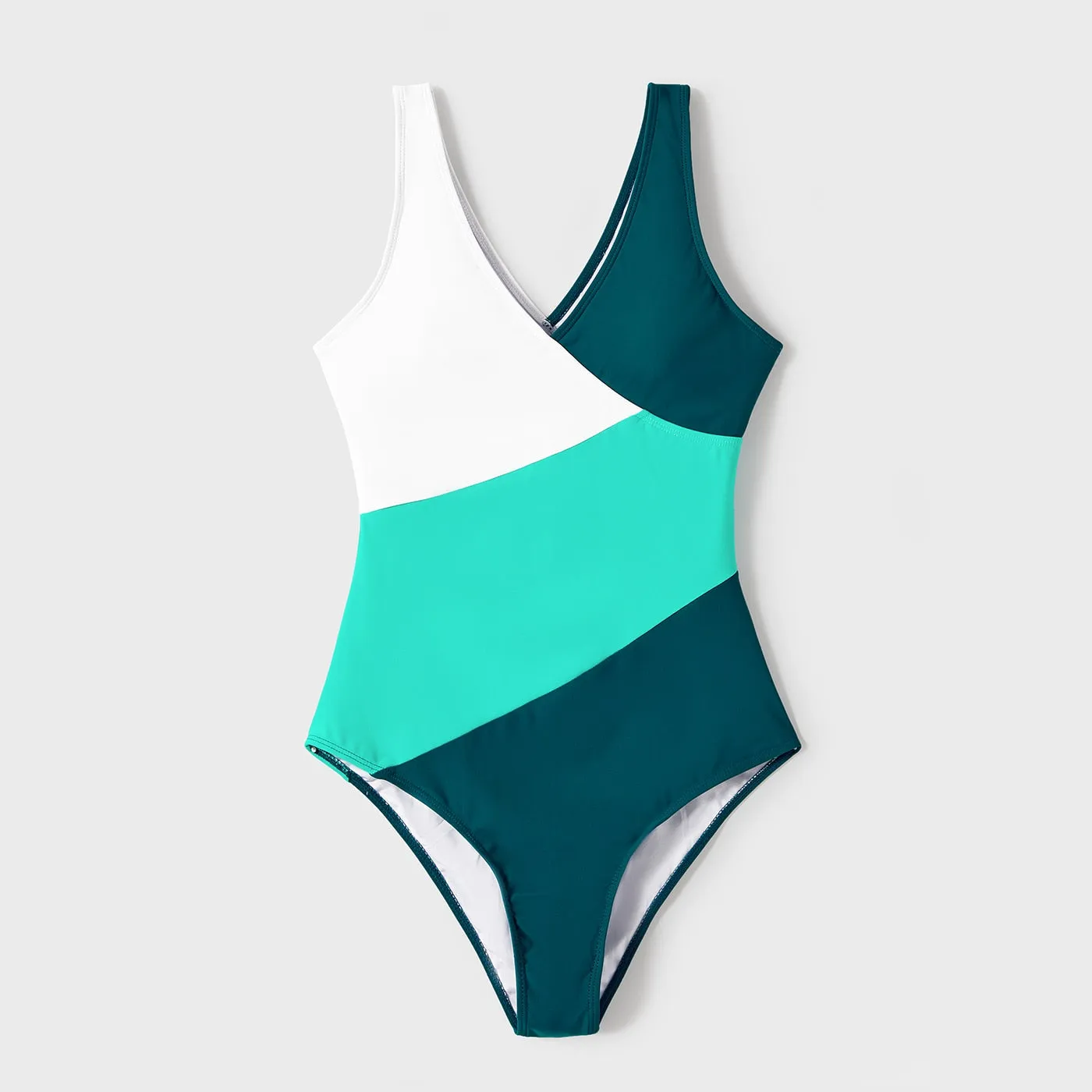 Family Matching Swimsuit Colorblock One-piece Bathing Suit or Swim Trunks Shorts