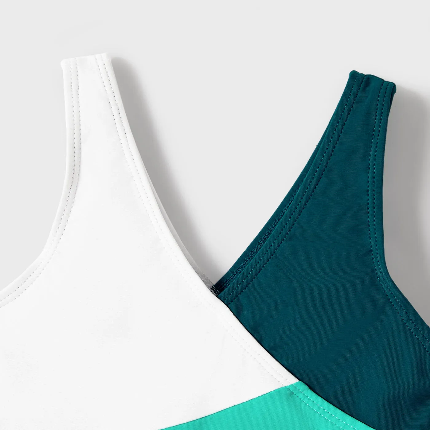 Family Matching Swimsuit Colorblock One-piece Bathing Suit or Swim Trunks Shorts