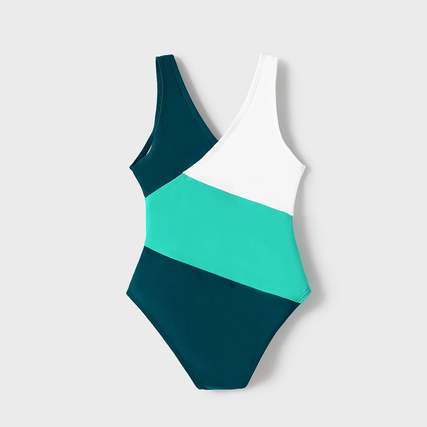Family Matching Swimsuit Colorblock One-piece Bathing Suit or Swim Trunks Shorts