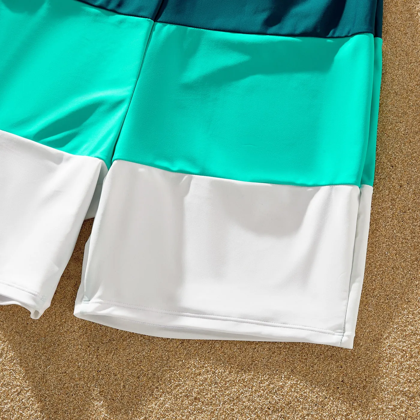 Family Matching Swimsuit Colorblock One-piece Bathing Suit or Swim Trunks Shorts