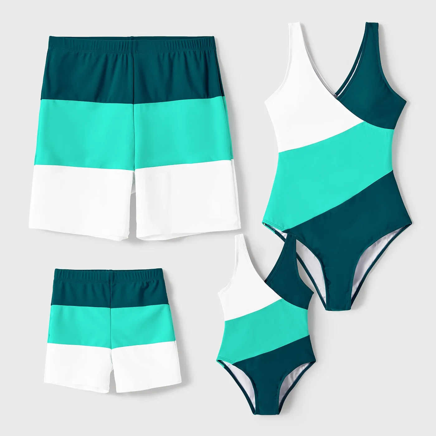 Family Matching Swimsuit Colorblock One-piece Bathing Suit or Swim Trunks Shorts