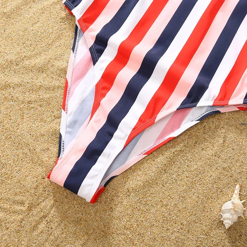 Family Matching Swimsuits Girls Rainbow Bathing Suits Multiple Color Striped