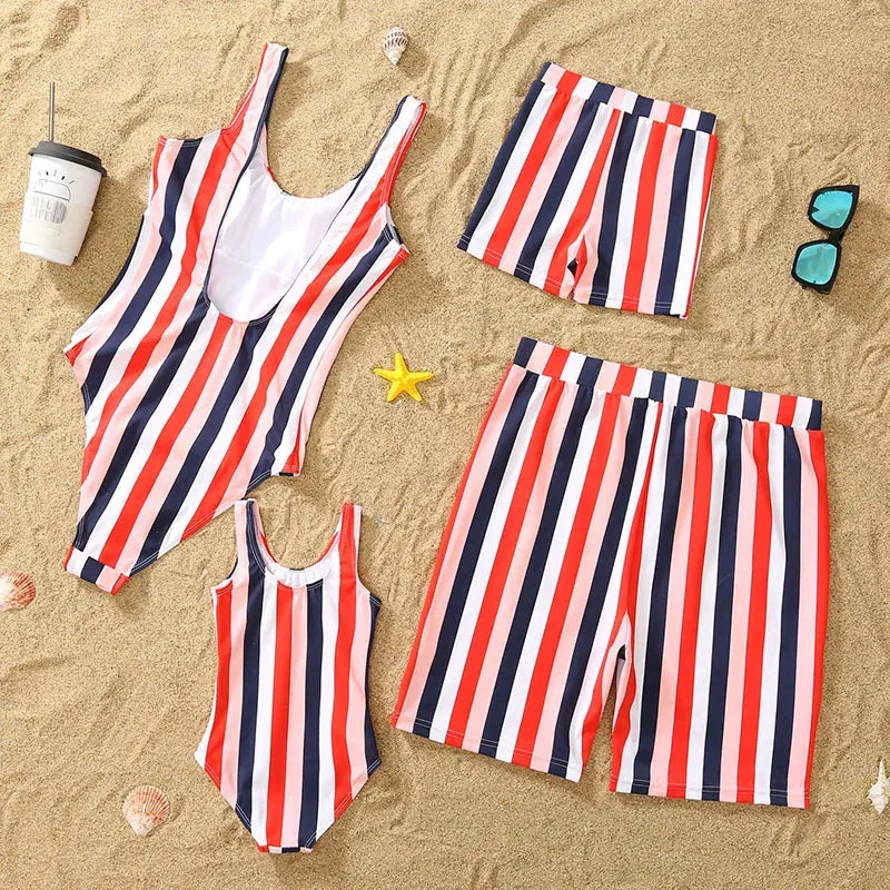 Family Matching Swimsuits Girls Rainbow Bathing Suits Multiple Color Striped