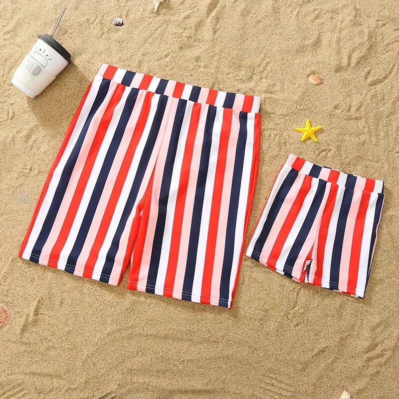 Family Matching Swimsuits Girls Rainbow Bathing Suits Multiple Color Striped