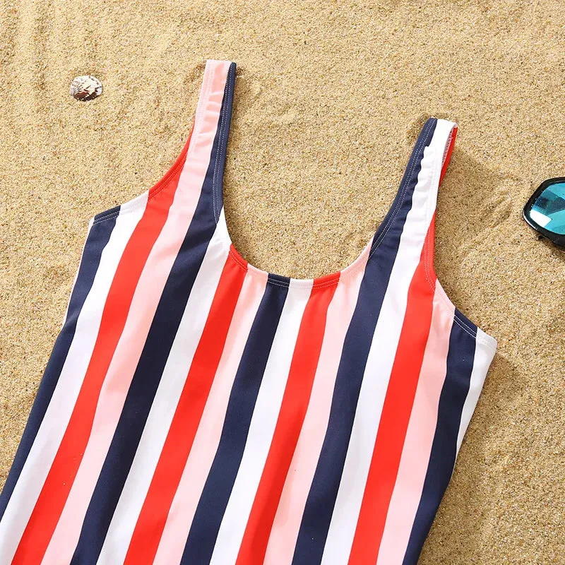 Family Matching Swimsuits Girls Rainbow Bathing Suits Multiple Color Striped