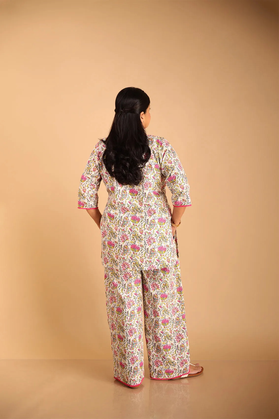 Floral White Lounge Wear Set