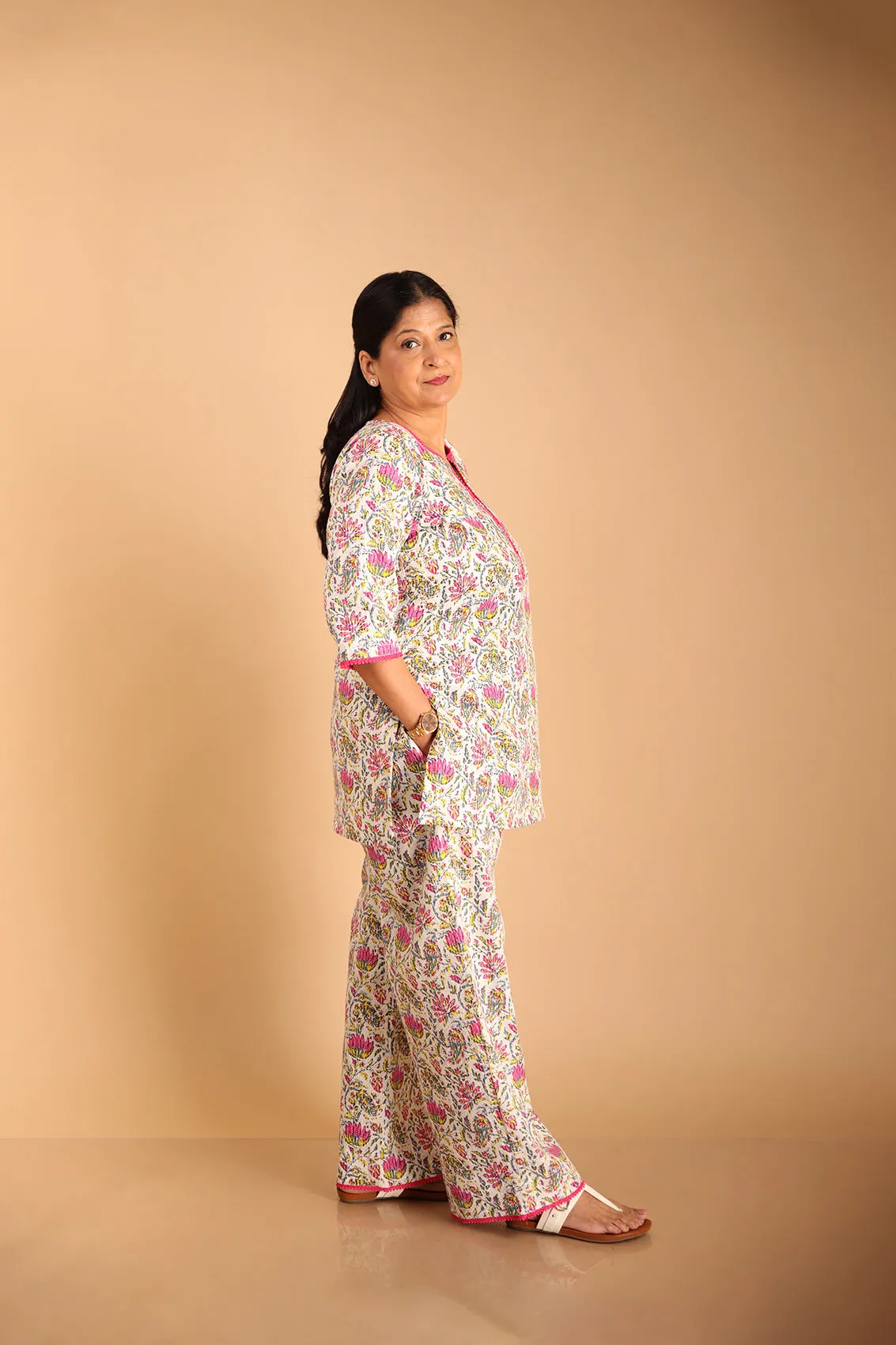 Floral White Lounge Wear Set