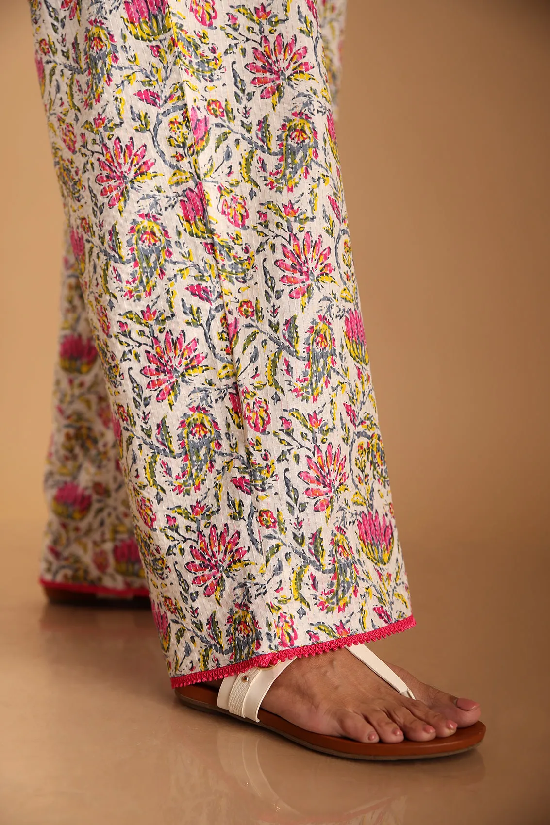 Floral White Lounge Wear Set