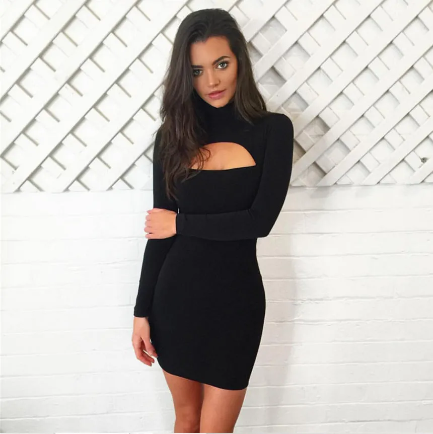 Full Sleeves Black Bodycon Party Dress