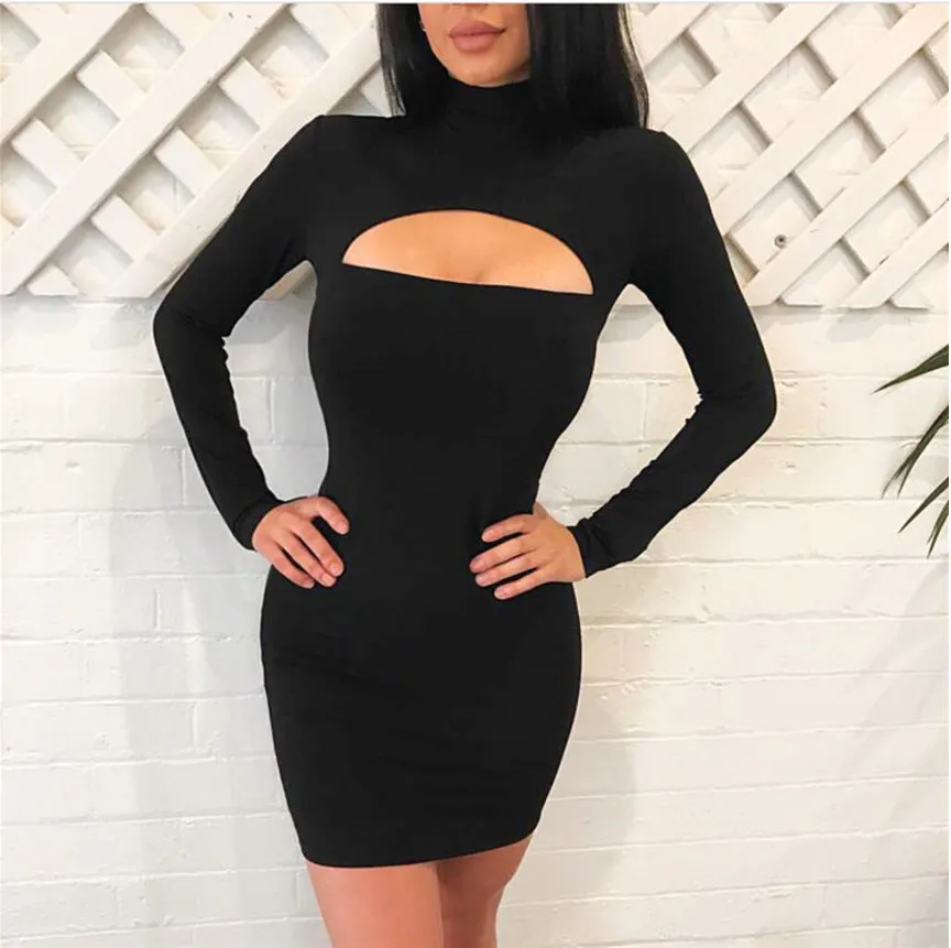 Full Sleeves Black Bodycon Party Dress