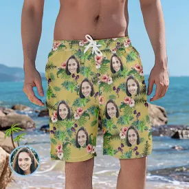 Gifts For Him - Tropical Plants Custom Face Hawaiian Shorts Men's Photo Swim Trunks
