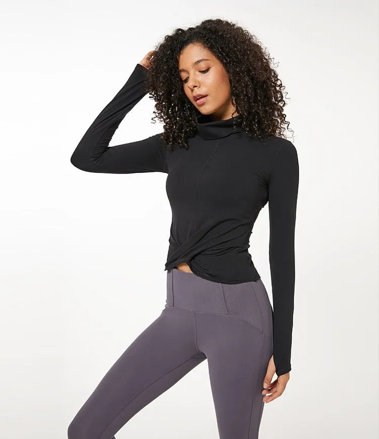 High Collar Yoga Crop Tops With