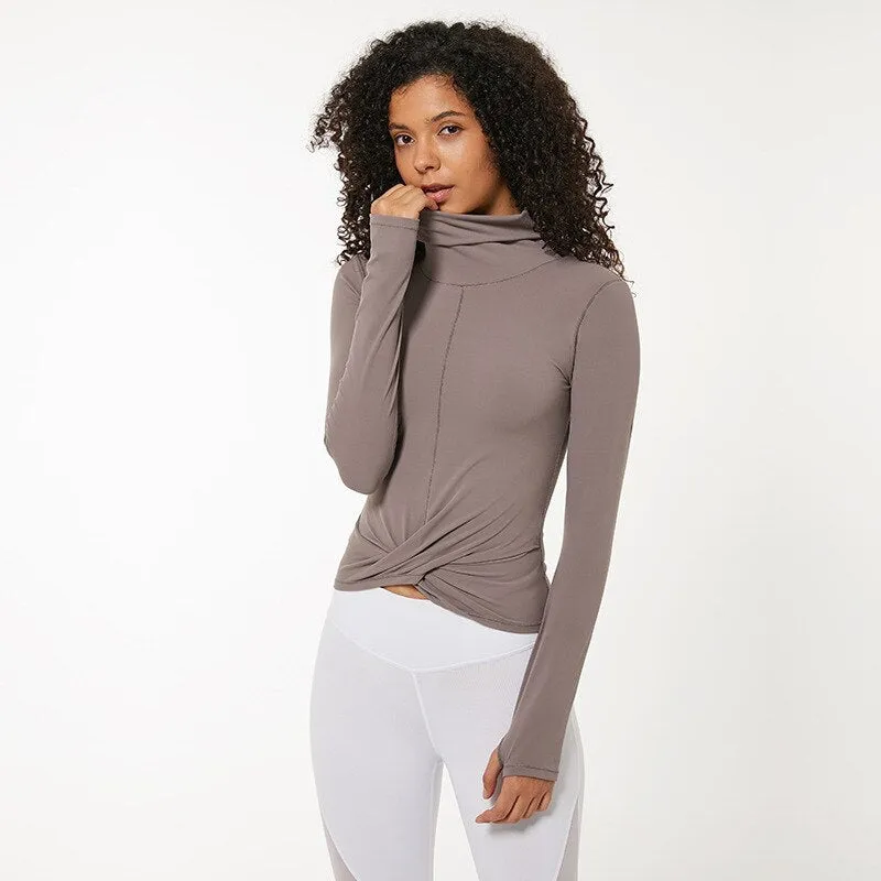 High Collar Yoga Crop Tops With