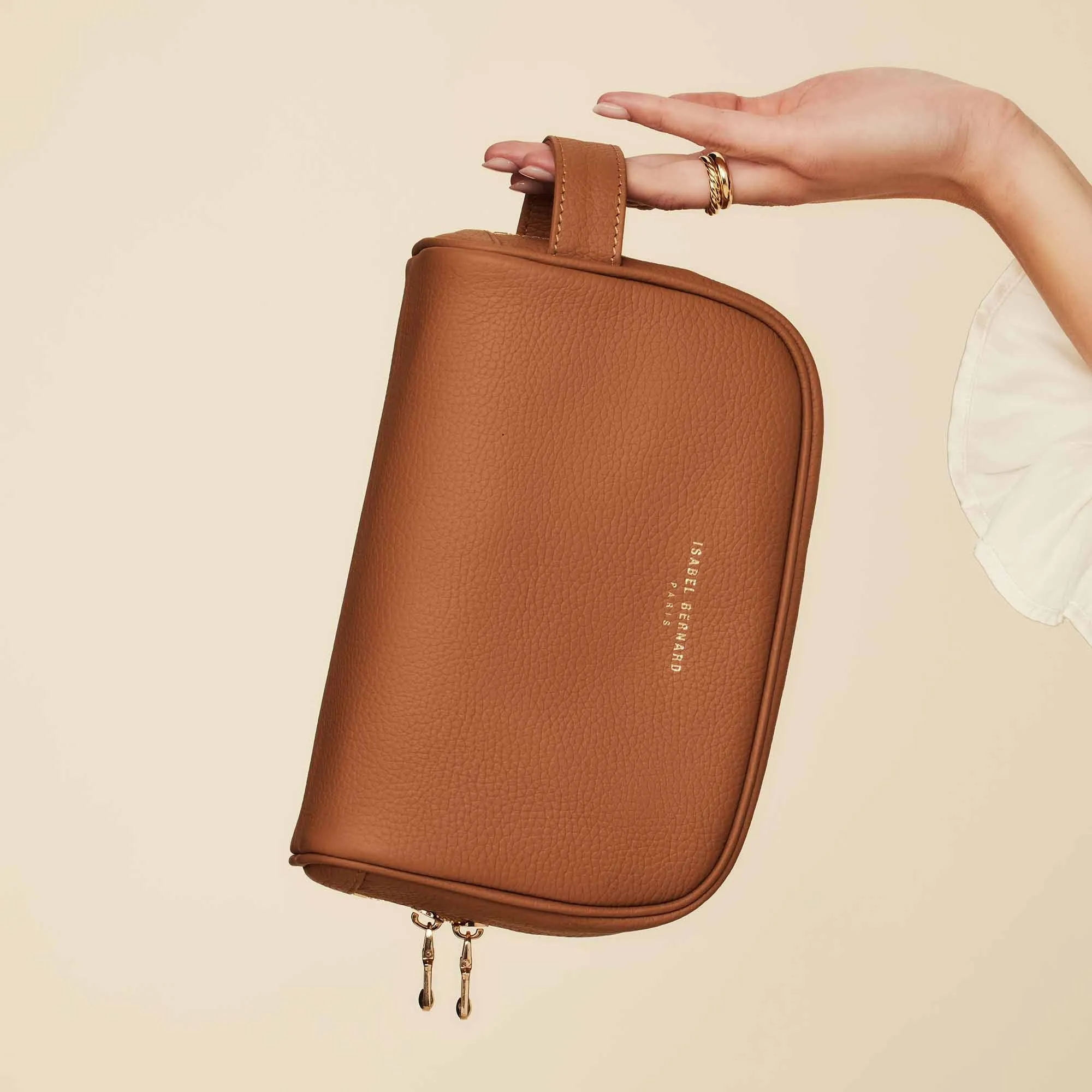 Honoré Blaize camel calfskin leather toiletry bag