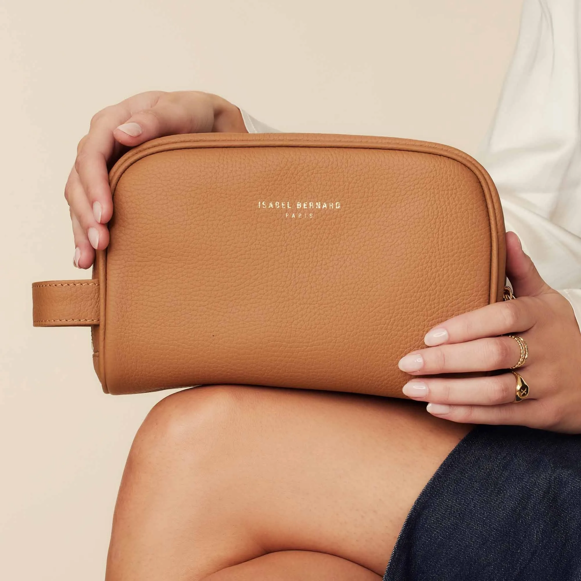 Honoré Blaize camel calfskin leather toiletry bag