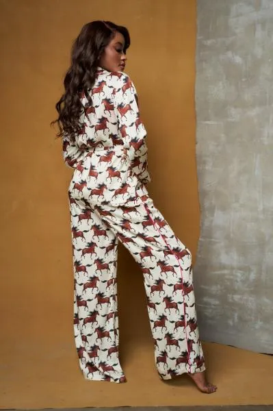 Horse Sateen Long PJ with Fringe Belt Set -