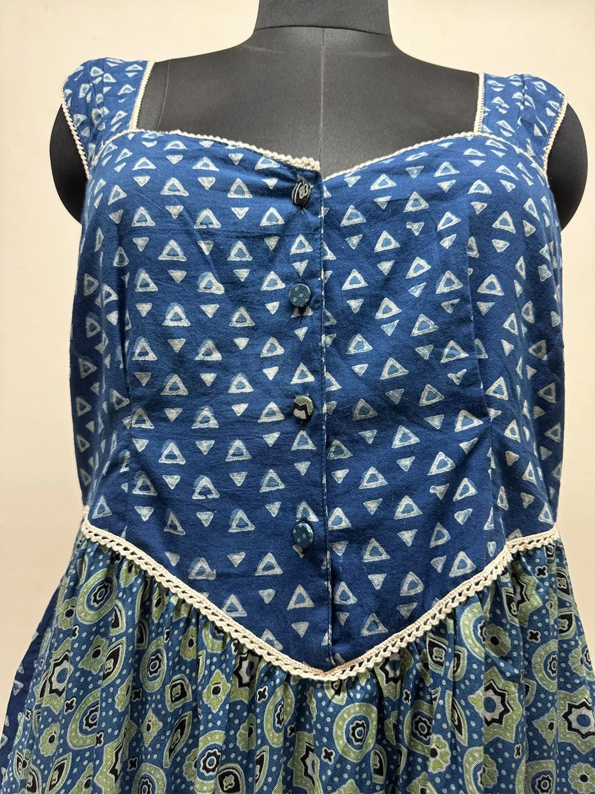Indigo Ajrakh Print Sleeveless dress