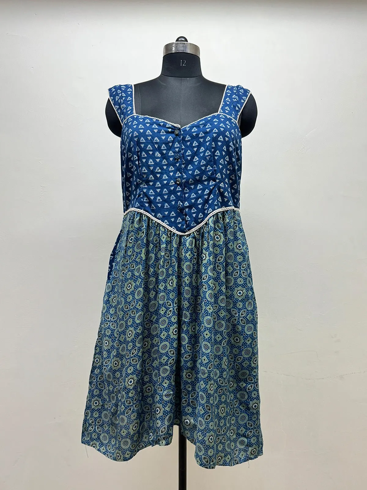 Indigo Ajrakh Print Sleeveless dress