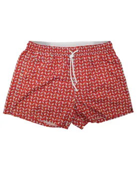 Kiton Swimwear Men Swim Shorts XL Red Tropical Birds - Novelty SALE