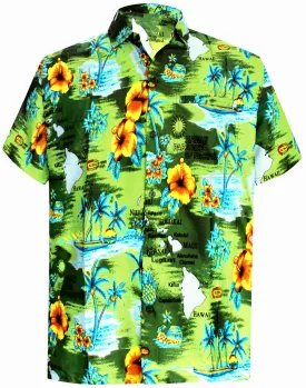 LA LEELA Shirt Casual Button Down Short Sleeve Beach Shirt Men Aloha Pocket shirt Green_AA45