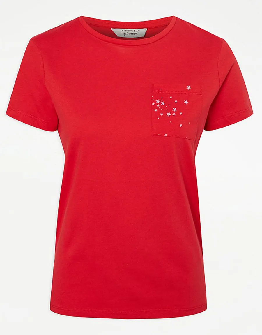 Ladies Jersey Comboed Cotton Pajama Sets-Red