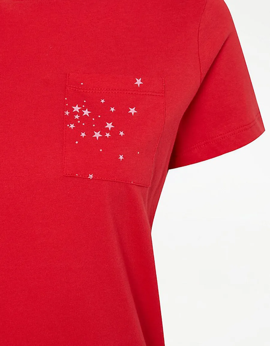 Ladies Jersey Comboed Cotton Pajama Sets-Red
