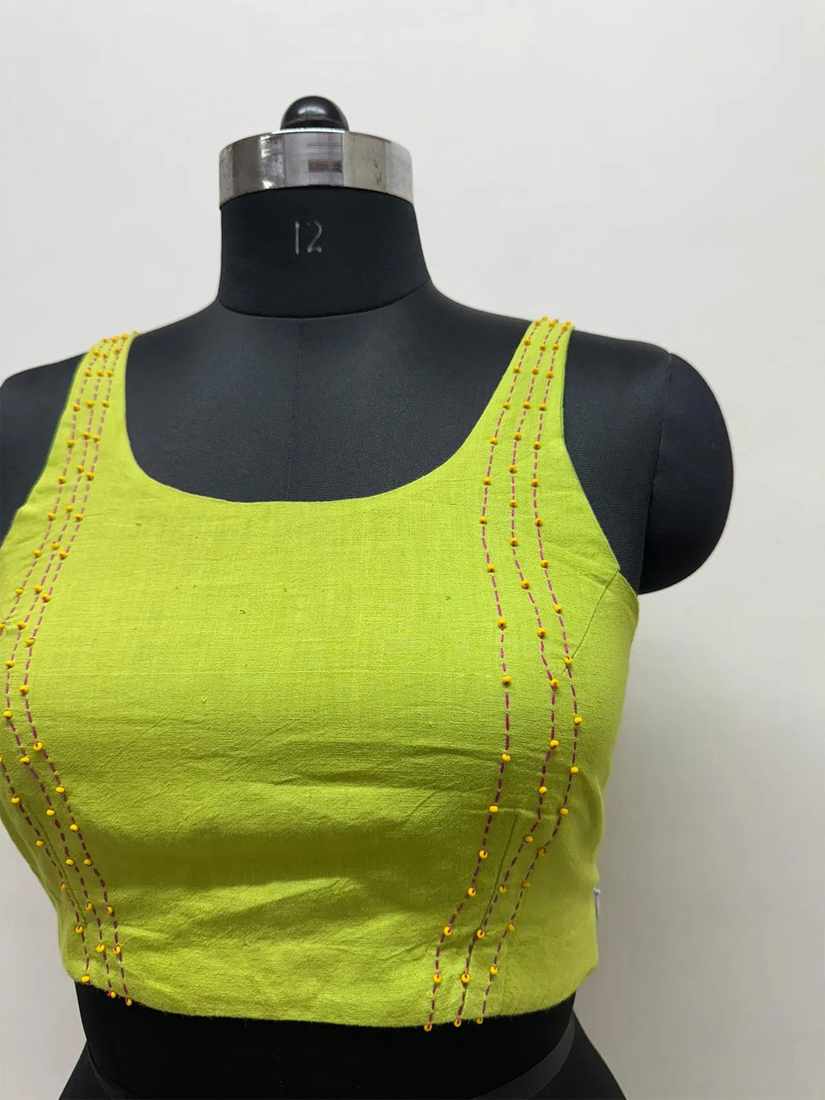Lime green Blouse with hand and beadwork
