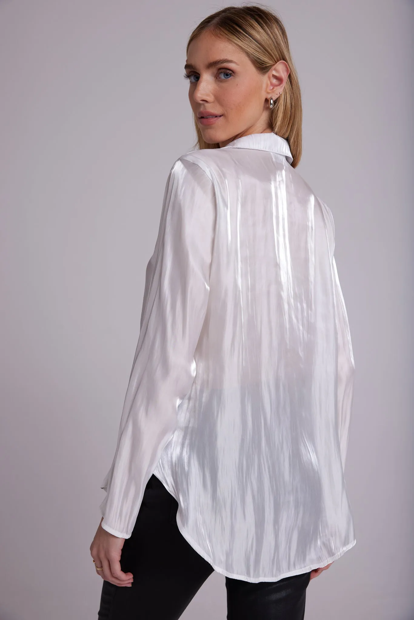 Liquid Metal Button Down - White Shimmer