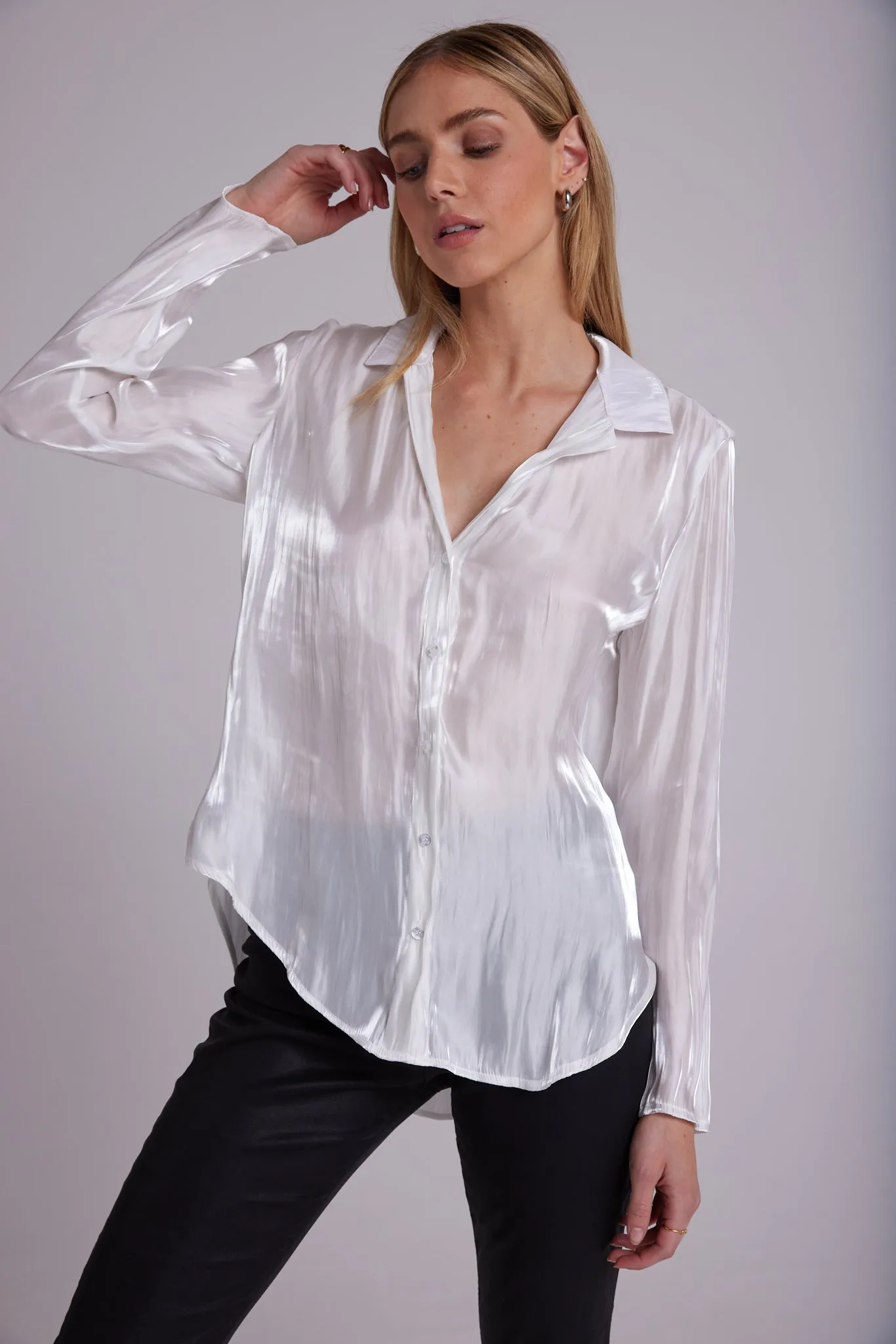 Liquid Metal Button Down - White Shimmer