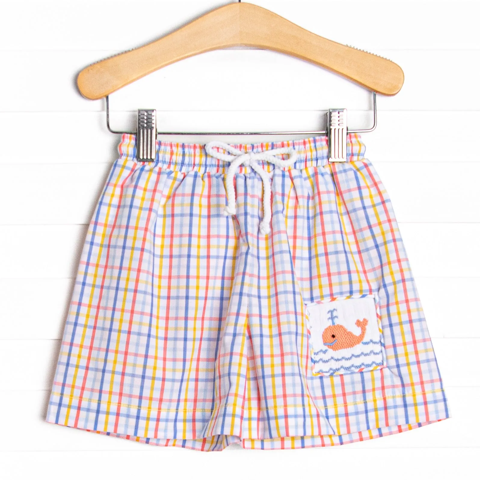 Make Waves Smocked Swim Trunks, Blue