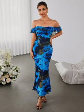 Off Shoulder Floral Mesh Mermaid Dress
