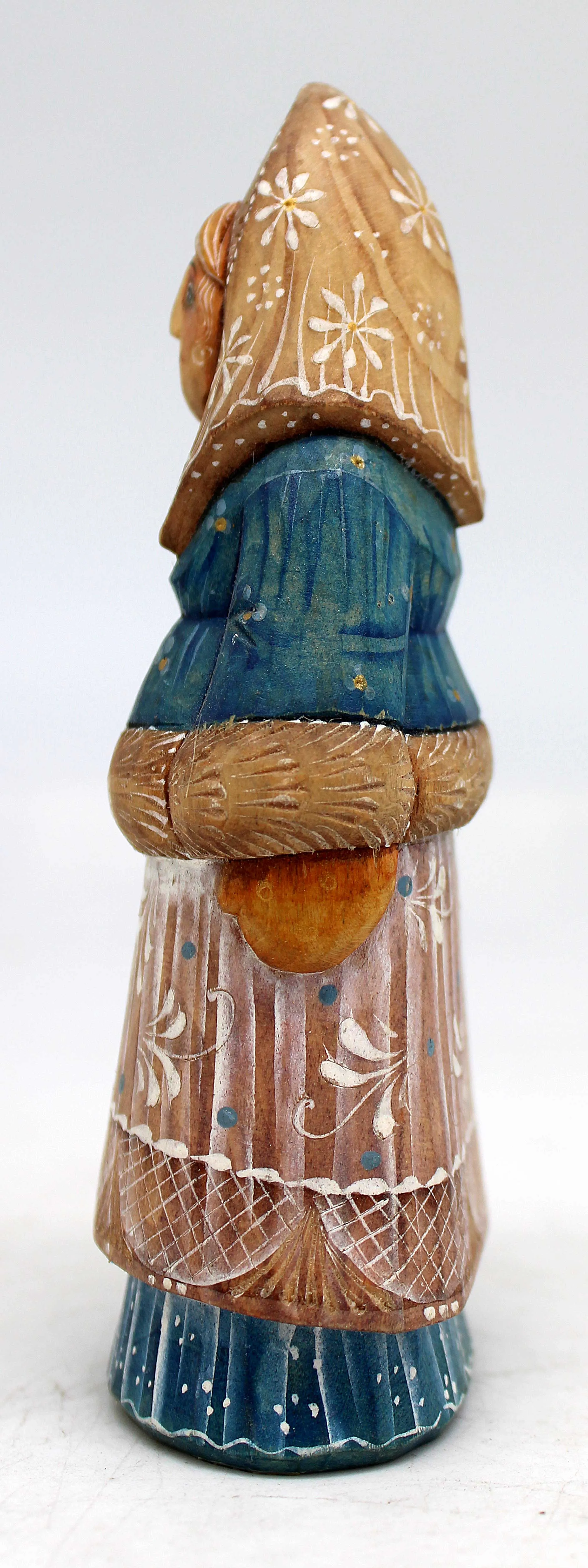 One-of-a-Kind of Women WOODCARVED Handpainted Figurine 2.25 X 1.5 X 5 " by G.DeBrekht Reserve