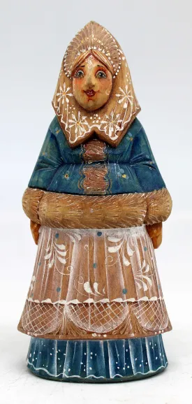 One-of-a-Kind of Women WOODCARVED Handpainted Figurine 2.25 X 1.5 X 5 " by G.DeBrekht Reserve