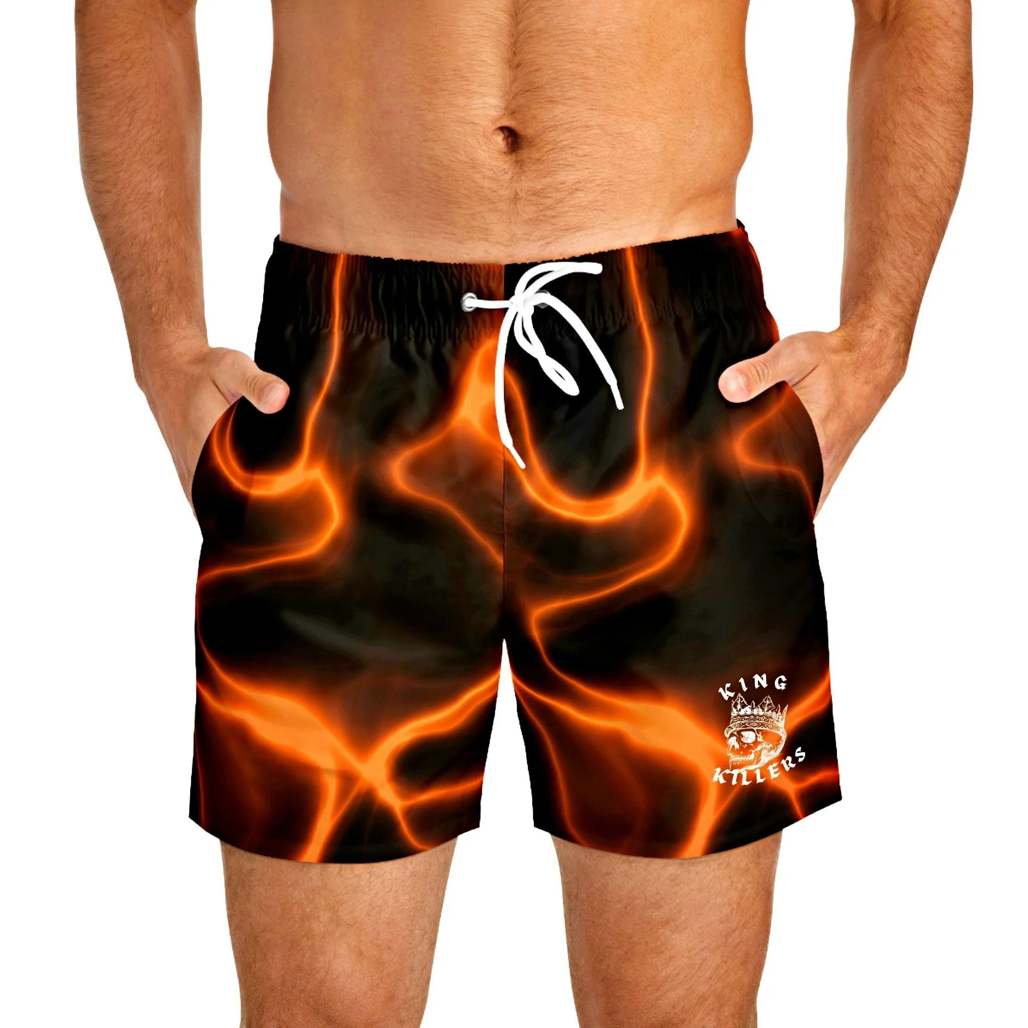 Orange Lava Swim Trunks For Men